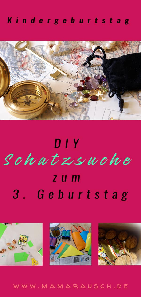 Schatzsuche für kleine Entdecker – DIY Zum 3. Geburtstag unseres Sohnes hat er zwei seiner Krippen Freunde eingeladen und sich eine Schatzsuche gewünscht. Auf die Idee mit der Schatzsuche ist er gekommen, weil sie vor kurzem im Kindergarten eine Schatzsuche veranstaltet haben. Daher hatte er auch bereits ganz konkrete Vorstellungen, was das für ein Schatz sein sollte. 😉 Aber dazu später mehr.