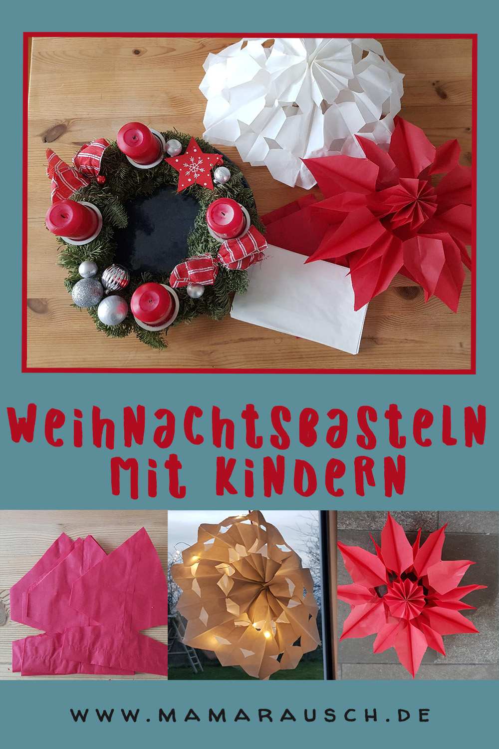 Weihnachtsdeko basteln mit Kindern schnell und einfach mit Butterbrottüten. Weihnachtsbasteln mit Kindern mit Anleitungen auch für kleine Kinder machbar