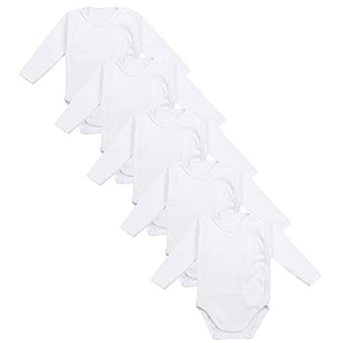 TupTam Unisex Baby Langarm Wickelbody aus Baumwolle 5er Set, Farbe: Weiß, Größe: 56