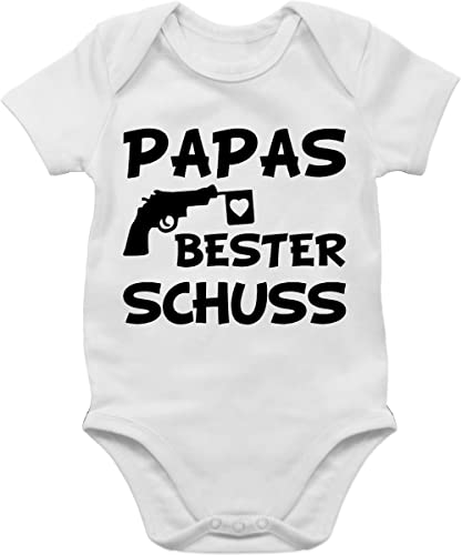 Vatertag Baby - Papas Bester Schuss - 1-3 Monate - Weiß - BZ10 - Baby Body Kurzarm Jungen Mädchen
