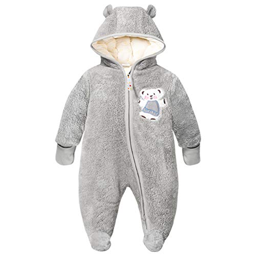 Vine Baby Schneeanzüge Winter Overall mit Kapuze Fleece Strampler Footed Spielanzug Mädchen Jungen Jumpsuit, Grau, 3-6 Monate