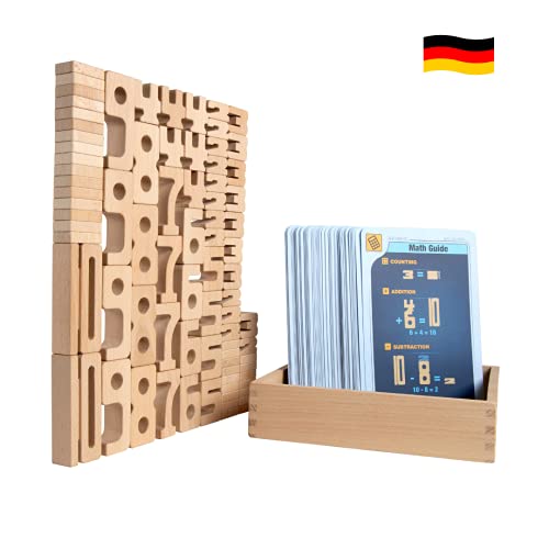 SumBlox Montessori Spielzeug Basis Set - 43 große Holz Bausteine aus massiver Buche in Form von Zahlen - Beim Spielen Mathematik, Zahlen, 1x1 (Einmaleins) und Rechnen Lernen, Pädagogisches Material
