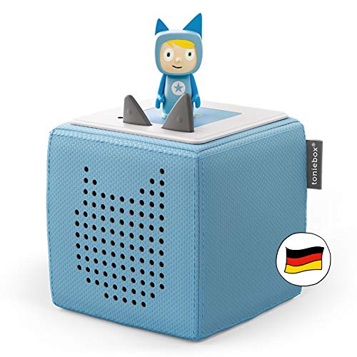 tonies Toniebox Starter Set inkl. 1 Kreativ Figur – Audioplayer für Hörbücher und Lieder für Kinder, einfach zu bedienende kabellose Musikbox BZW. Lautsprecher, 7 Std. Akku, Hellblau