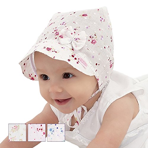 For you Baby Mütze Sommer Hut Cape Neugeborene Frühchen für Mädchen in Weiß mit Blumchen 100% Baumwolle (38)